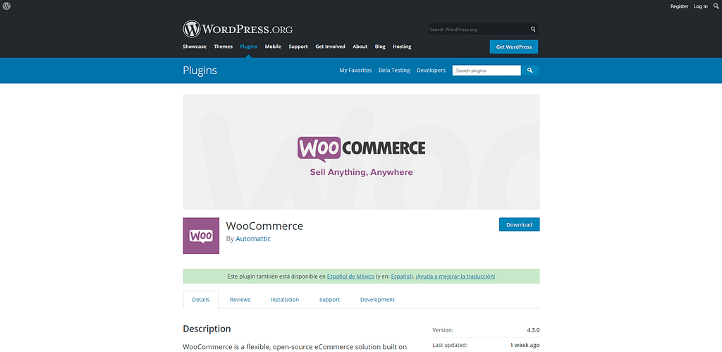 screenshot de wordpress.org woocommerce
